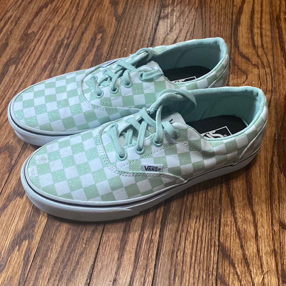 Vans Eras size 7.5 mint green glitter check